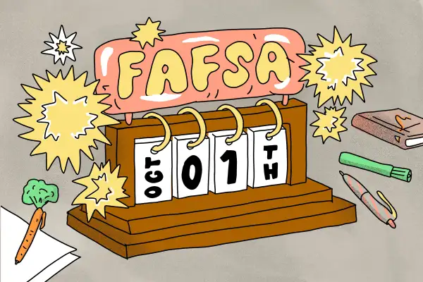 FAFSA calendar, showing October 1th with pencils laying around.