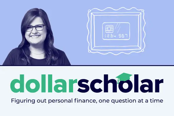 Dollar Scholar banner with a credit card inside of a picture frame