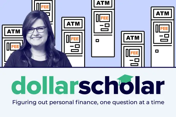 Dollar Scholar banner with ATM machines.