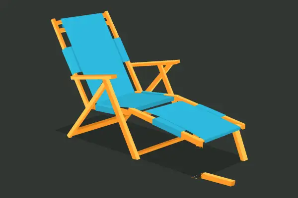 A lounge chair (representing the retirement saver's money), with about 15% of it broken off.