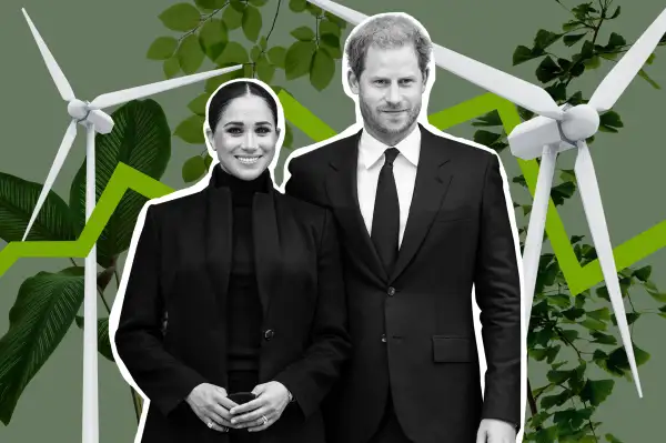 The Duke and Duchess of Sussex, Prince Harry and Meghan Markle with wind mills and plants in the background