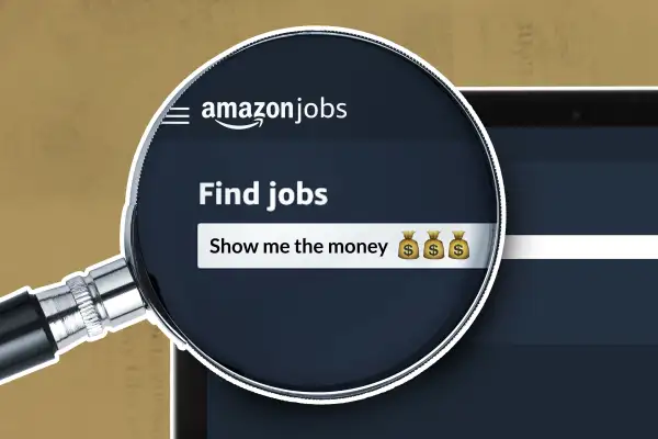 Magnifying Glass Over Computer Screen With Amazon Jobs Website