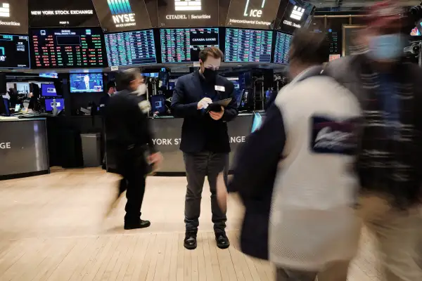 Traders work on the floor of the New York Stock Exchange (NYSE) in New York City