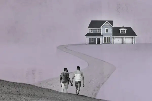 Couple Walking On Winding Road Towards House