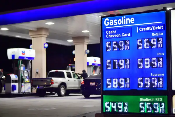 Gas prices are displayed at a Chevron Gas station in California on March 4, 2022