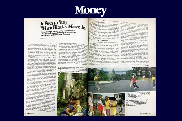 Scan of a spread from old Money magazine on real estate.