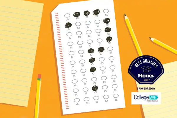 Illustration of an admission test answer sheet, where the circled answers from a question mark