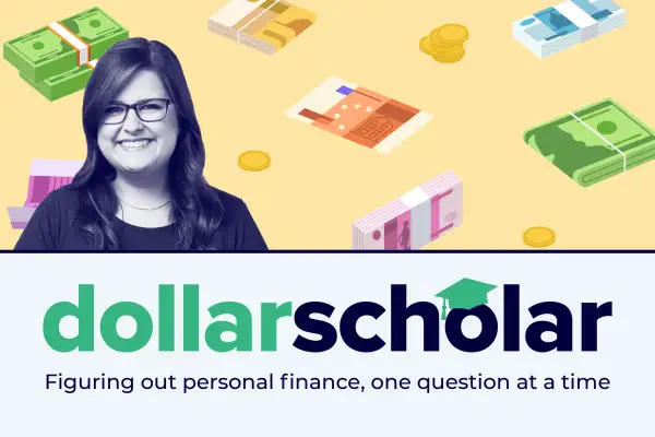 Dollar Scholar Banner with currency from multiple countries in the background