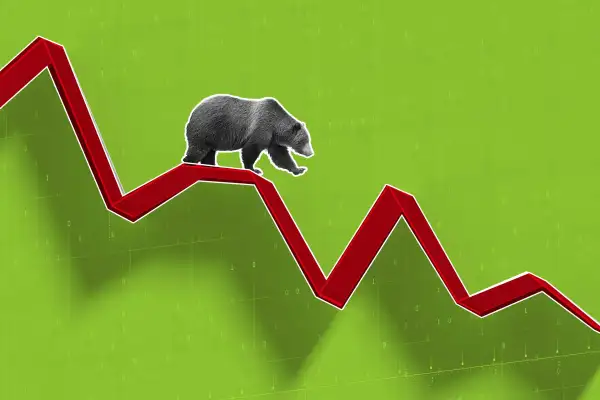 Bear Walking On Downward Pointing Stocks Graph