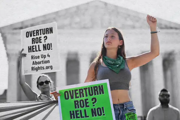 Pro-choice activists are seen outside of the US Supreme Court in Washington, DC