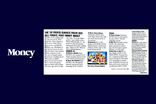 Scan of an old Money article from January 1994 about the ten most wanted video games