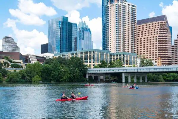 Photo of people kayaking on a lake in Austin, Texas