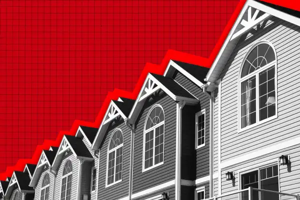 A Row Of Houses Over A Rising Arrow Graph