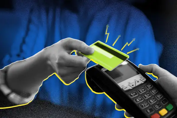 Photo illustration of a person using a credit card