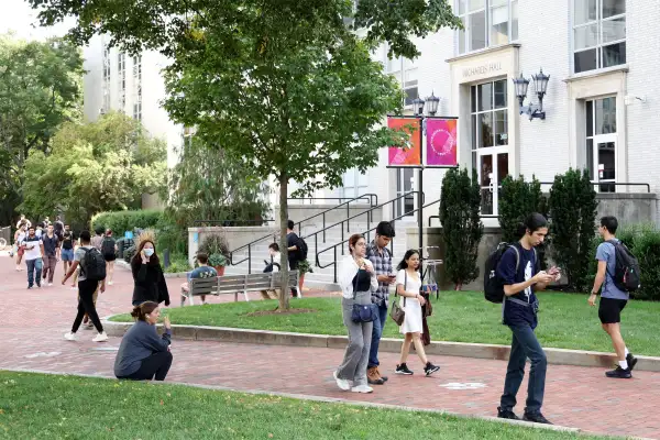 Editorial photo of students on a university campus