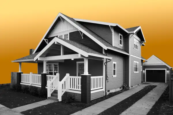 Collage of a suburban house with a colored background