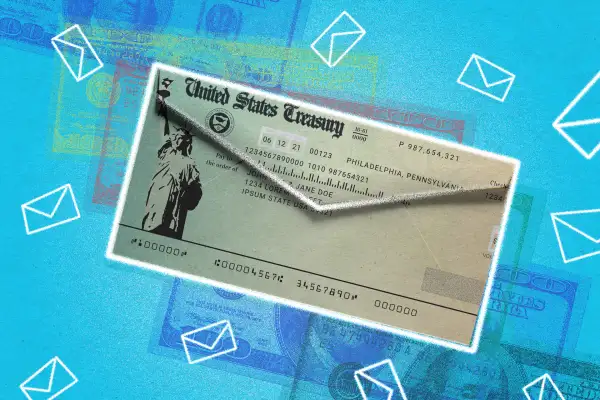 Illustration of a letter made up of a stimulus check