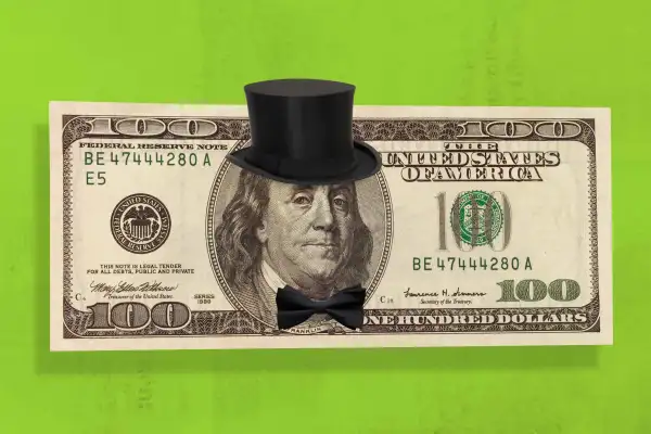 One Hundred Dollar Bill With Top Hat And Bow Tie