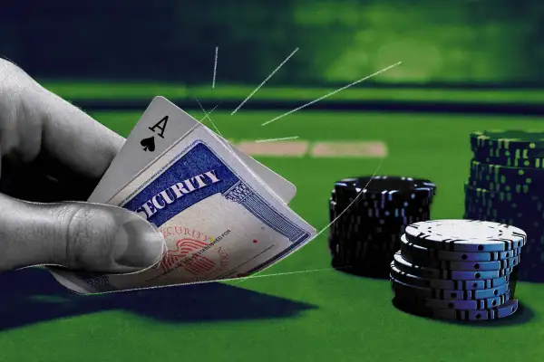A person is playing a hand of poker using the Social Security card to cash out big