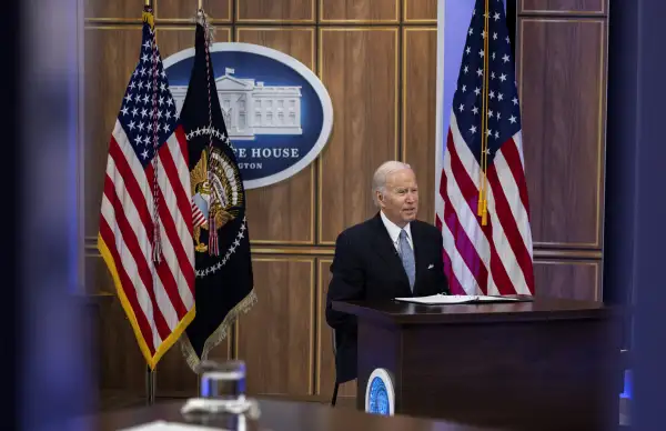 President Joe Biden speaking at a roundtable at the White House