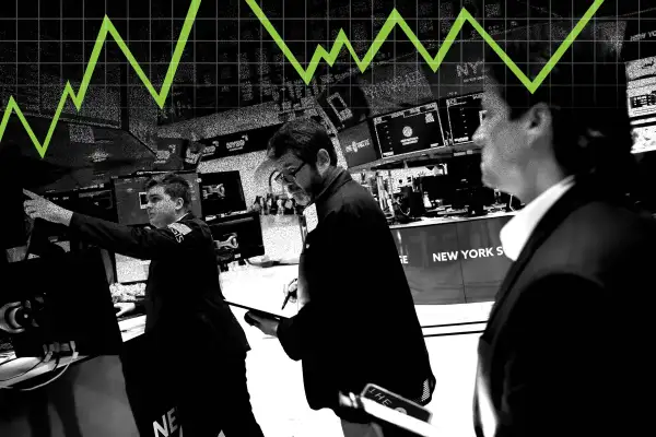 Men in the New York stock market exchange