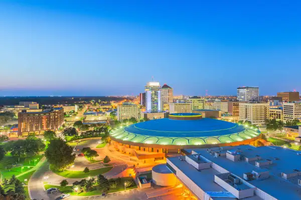 Wichita, Kansas, USA downtown skyline at dusk