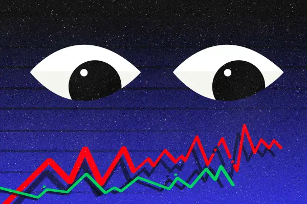 Illustration of eyes watching the stock market for trends