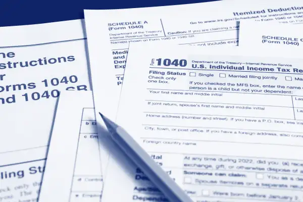 Close-up of a 1040 Individual Income Tax Form