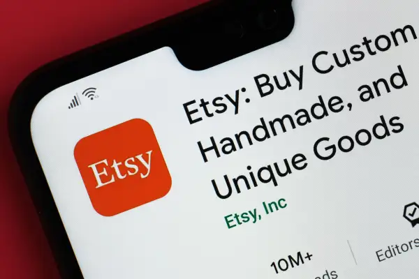 Close-up of a smartphone with Etsy application