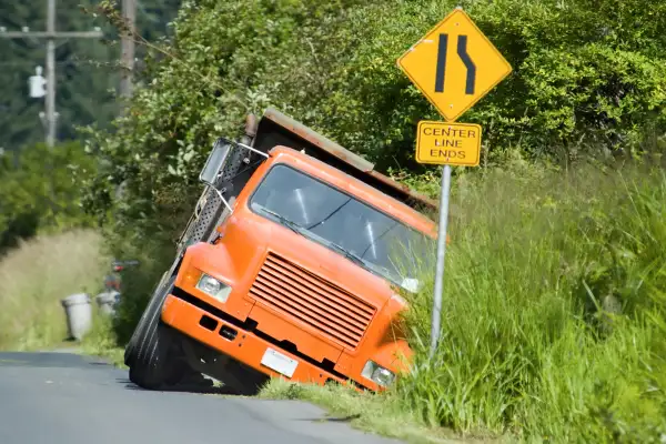 A truck derailed on road