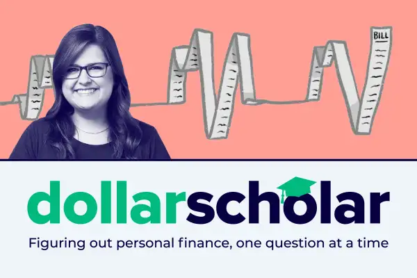 Dollar Scholar banner featuring a medical bill in the shape of an electrocardiogram chart