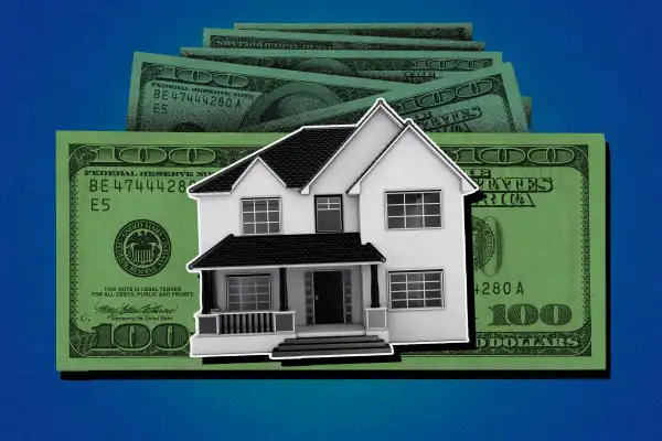 Illustration of a stack of dollars and a house on top