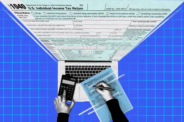 Illustration of a person filing taxes online