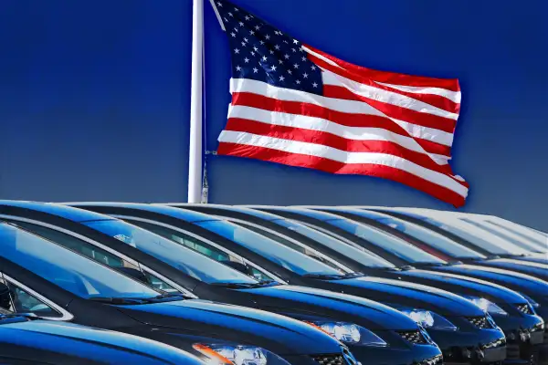 Cars with US Flag in the background