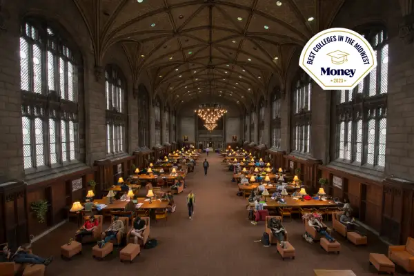 Aerial view of the library at The University of Chicago