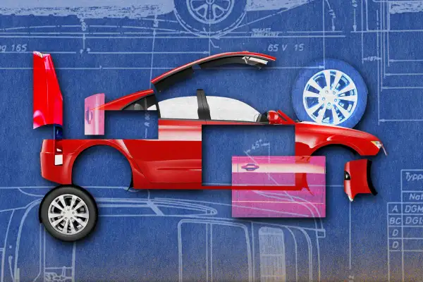 illustration of a deconstructed car