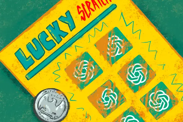 Illustration of a scratch off lottery ticket where the cash prizes are Ai company logos