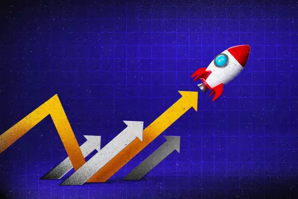Stock graphs with a little rocket emoji blasting off