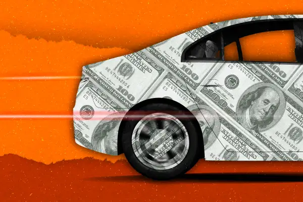 Illustration of car made out of cash