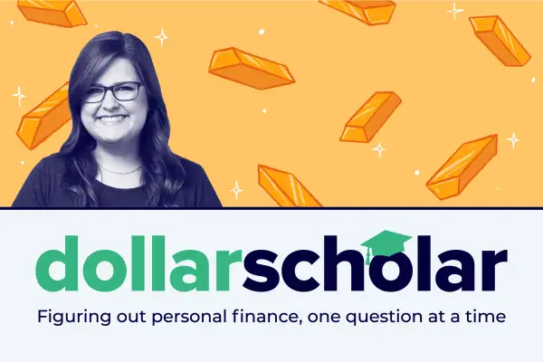 Dollar Scholar banner featuring various gold bars