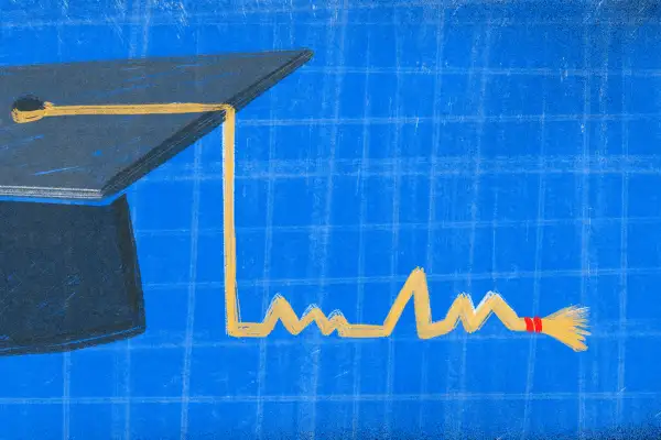 Illustration depicting a student graduation cap and an economic chart