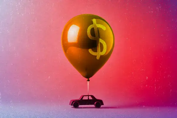 Illustration of a balloon holding up a car