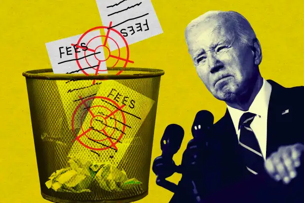Illustration of junk fees and Biden going against them