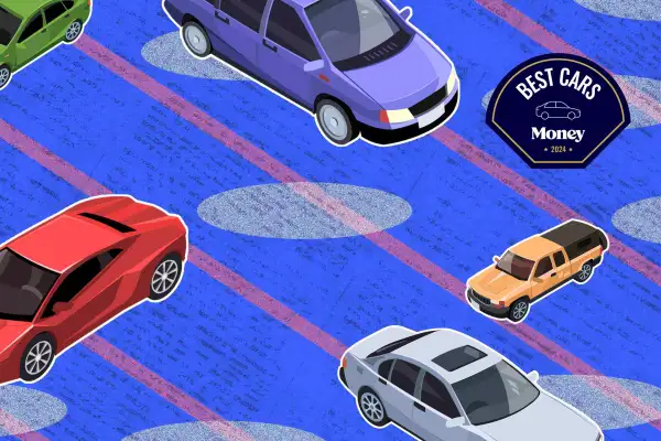 Illustration featuring many autos for Best Cars & Trucks feature