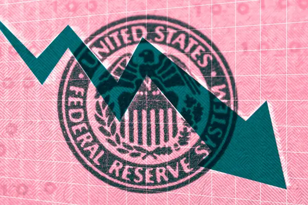 Photo-illustration of a rising chart overlapping close up of money.