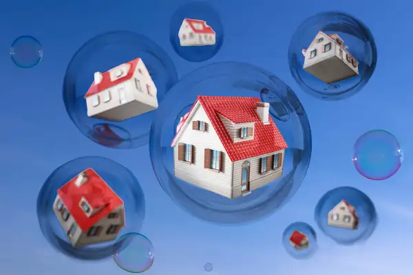 Houses floating up in bubbles