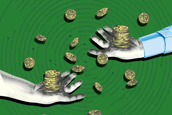 Photo-illustration of hand holding out money