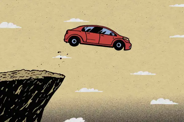 Illustration of a car riding off of a cliff