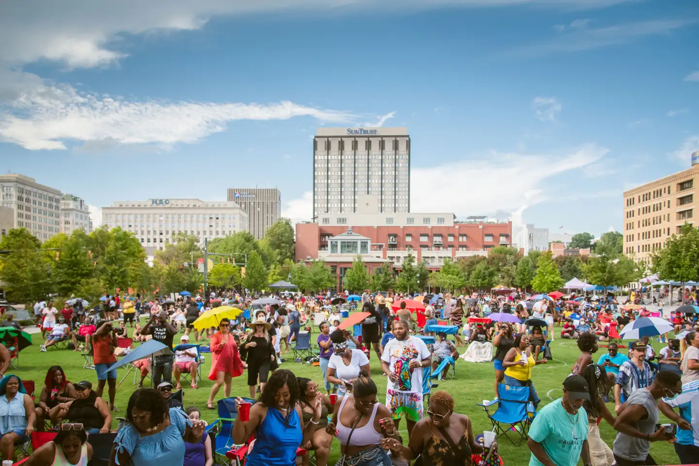 A lot of people gathered at a park in Chattanooga