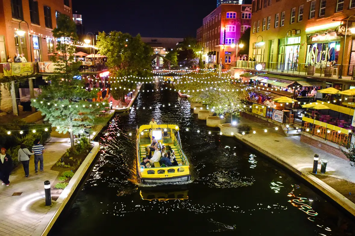 Bricktown Canal at night in Oklahoma City